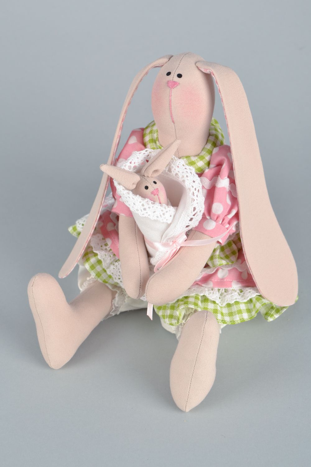 Designer fabric toy hare with baby photo 4