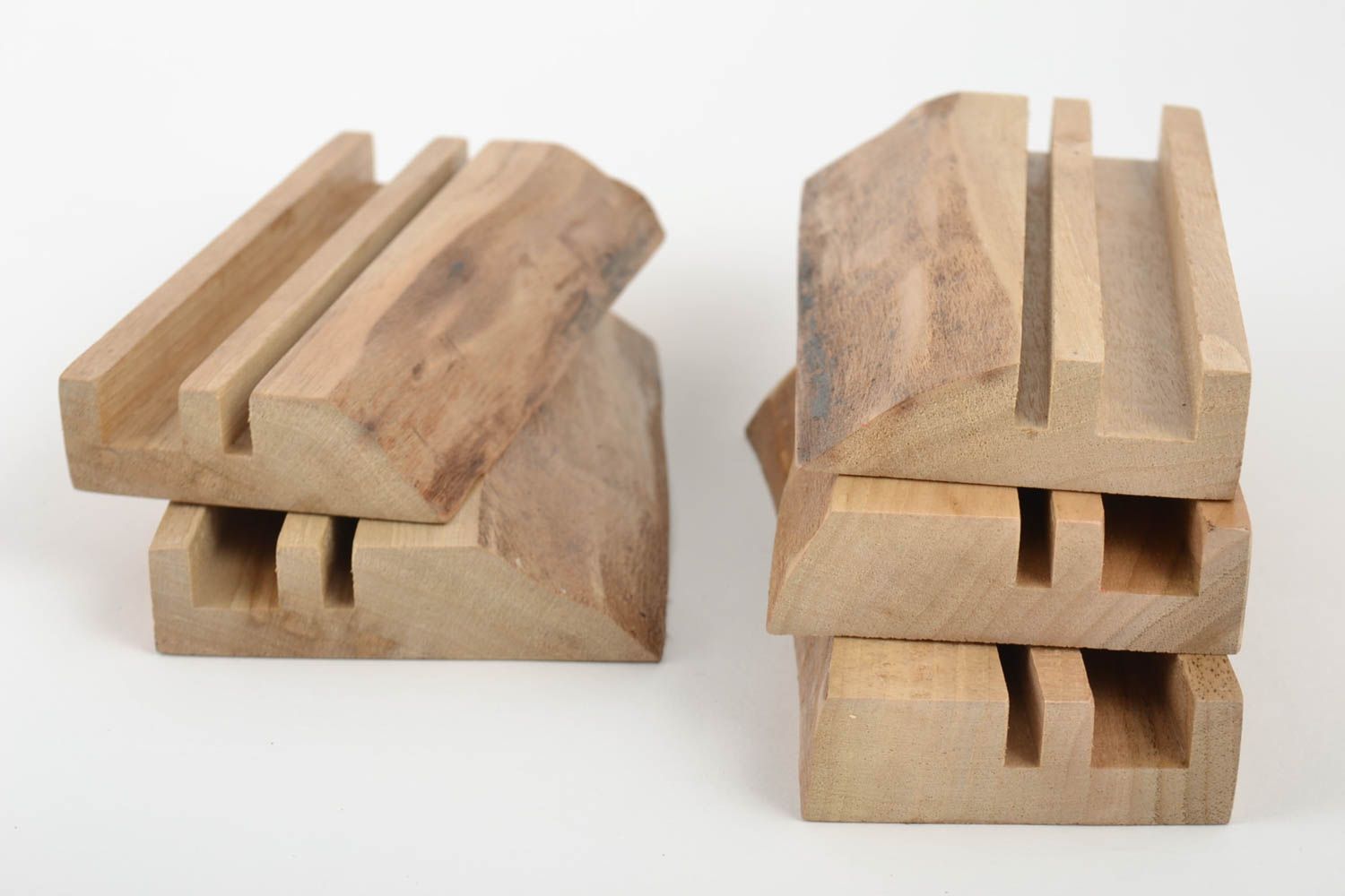 Set of 5 handmade eco friendly decorative wooden varnished tablet stands photo 2