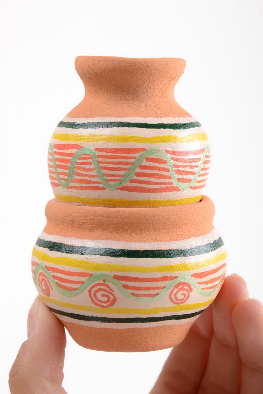 Декоративные глиняные кувшинчики ручной работы набор из 2 штук с росписью фото 5