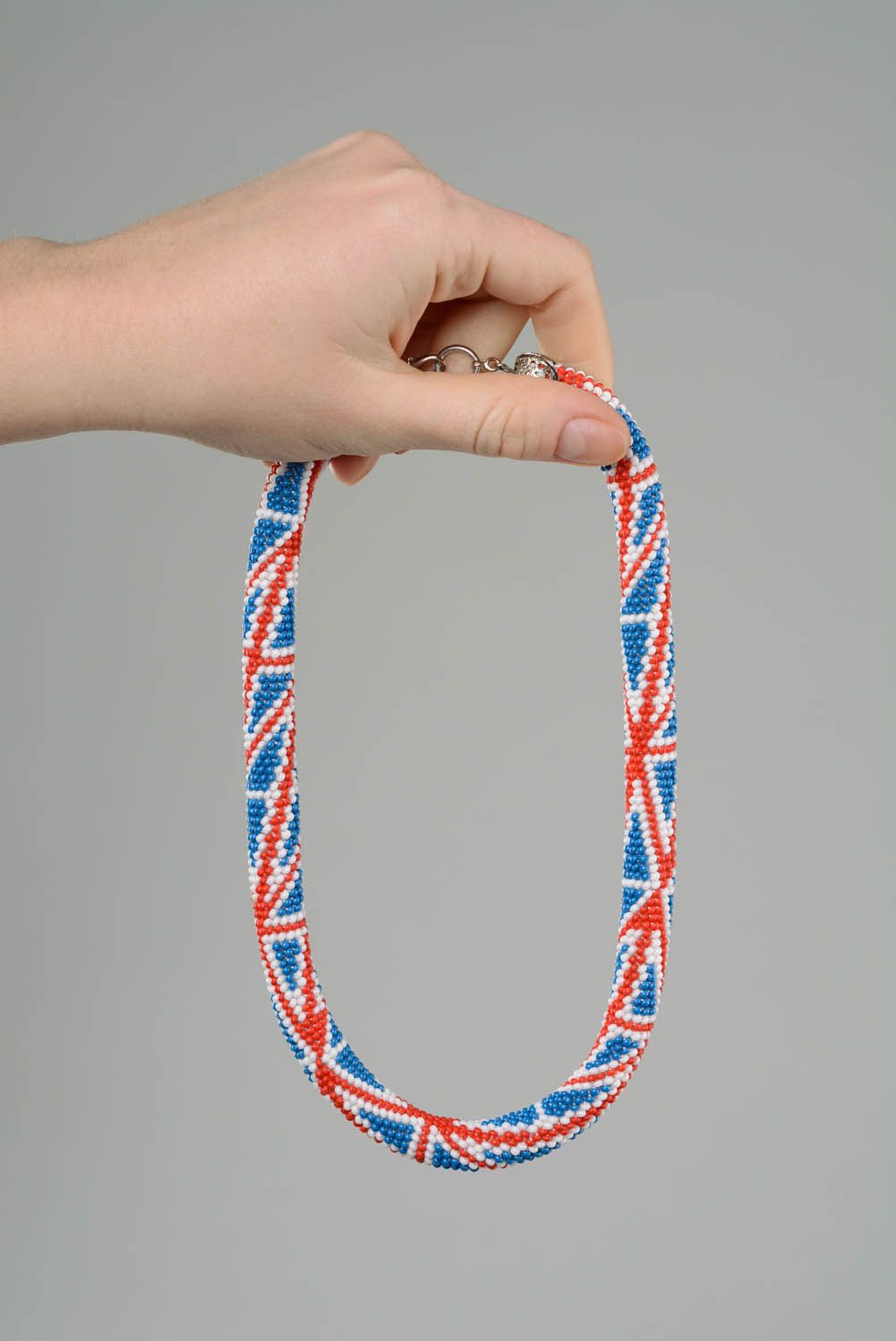 Beaded cord necklace British Flag photo 5