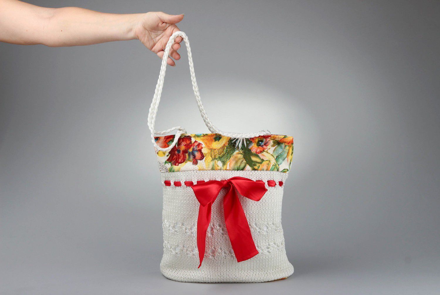Textile bag with red bow photo 5