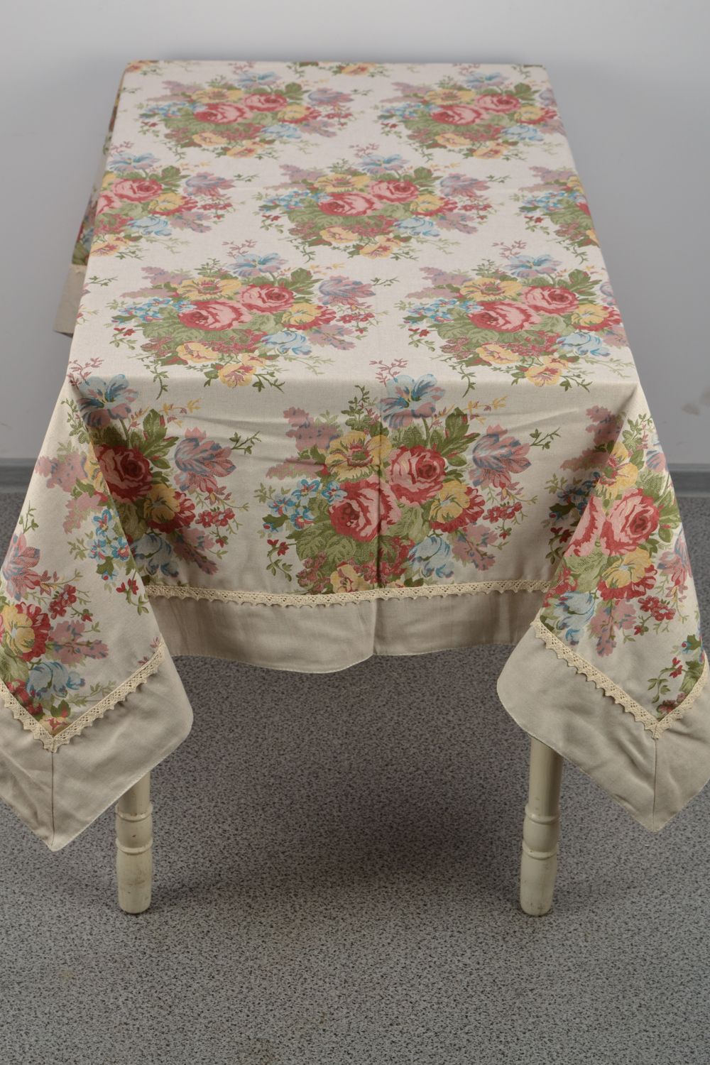 Nappe rectangulaire en coton et dentelle motif floral faite main grande taille photo 4
