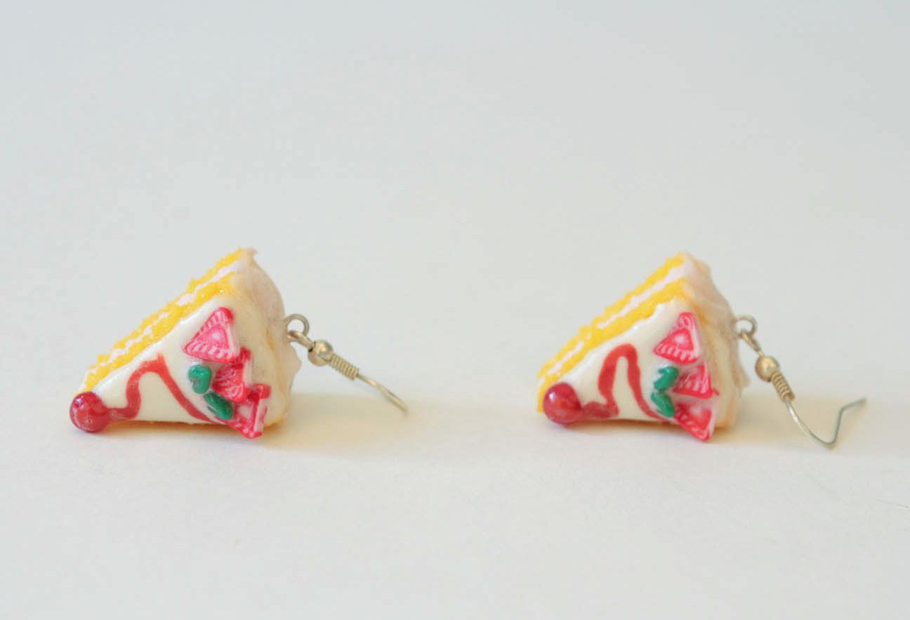 Polymer clay earrings Strawberry Cake photo 2