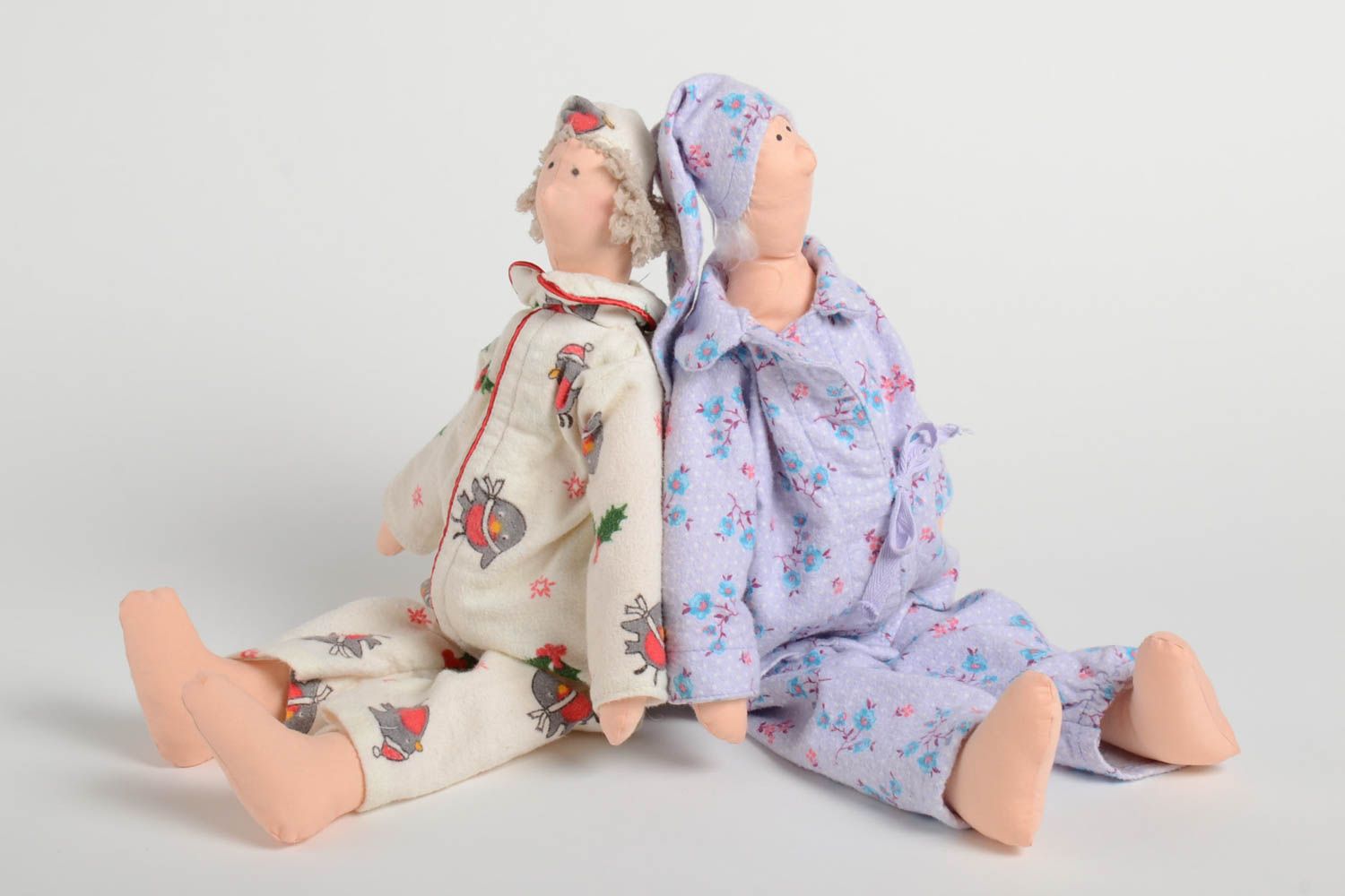Set of 2 handmade fabric soft toys collectible rag dolls interior decorating photo 2