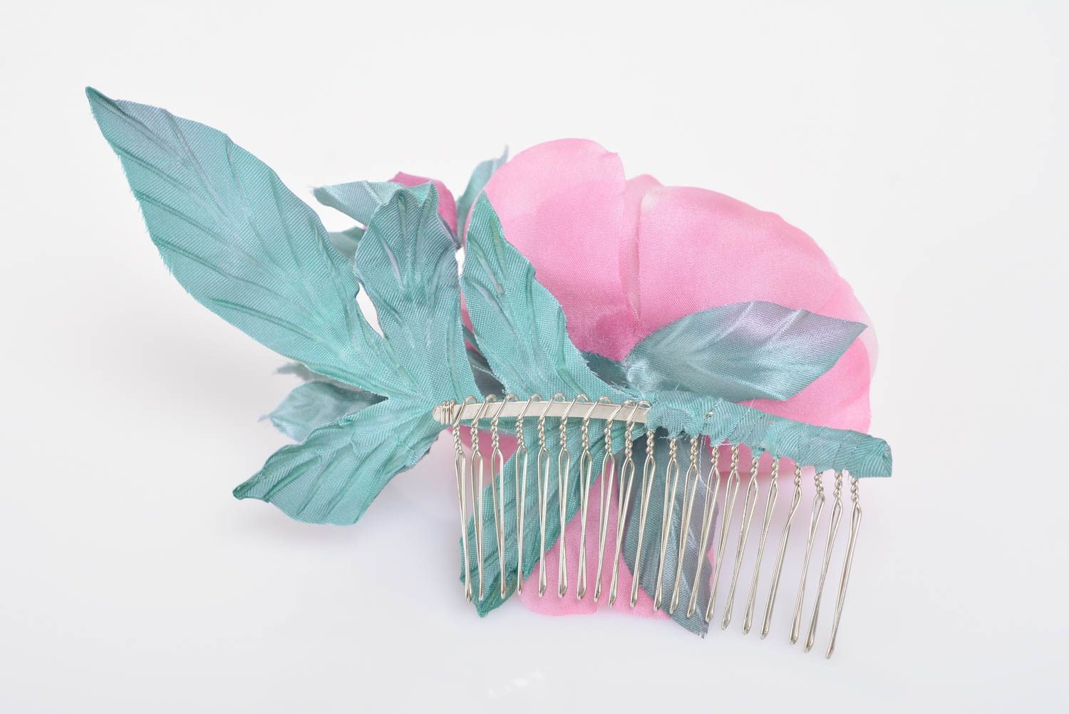Hair comb with flower made of silk hair accessory for hairstyle hand made photo 4