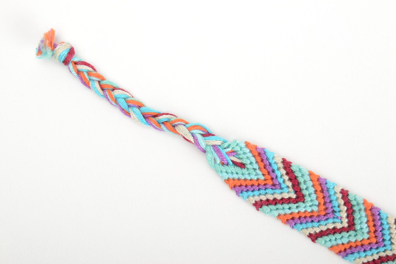 Handmade stylish friendship wrist bracelet woven of colorful embroidery floss photo 4