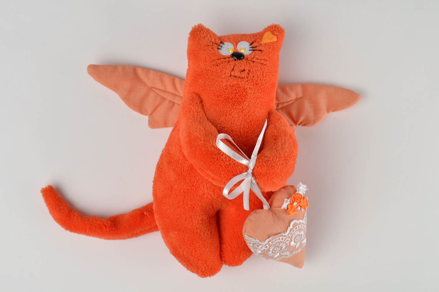 Игрушка котик игрушки ручной работы интересный подарок Оранжевый кот ангел фото 1