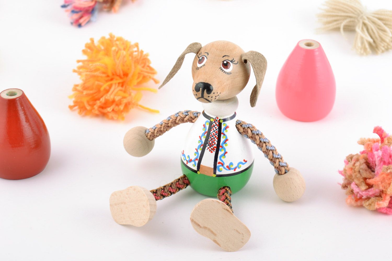 Öko Holz Spielzeug Hund grell schön Handarbeit Geschenk für Kinder foto 1