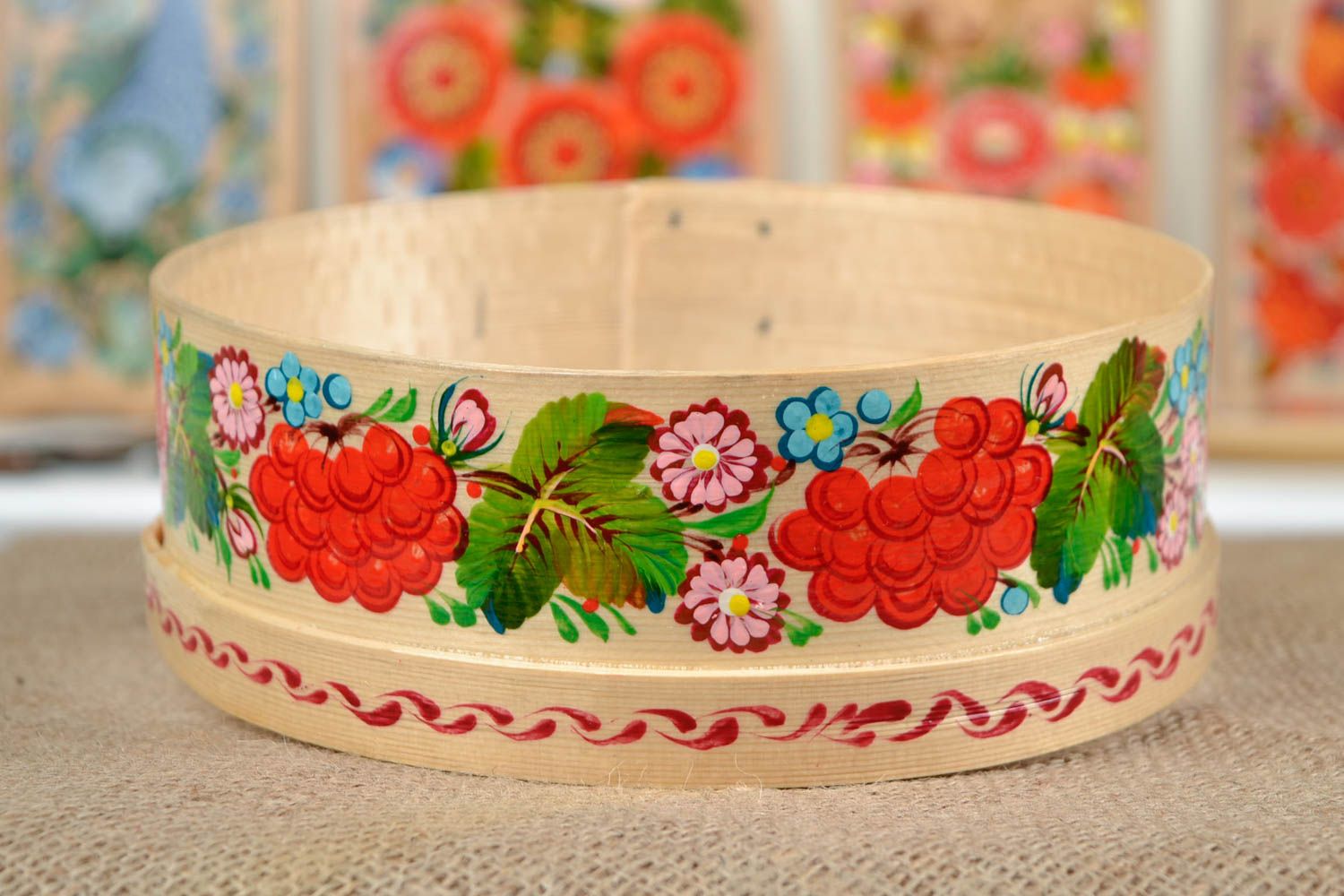 Wooden handmade sieve designer Petrykivka painting kitchenware ethnic present photo 1