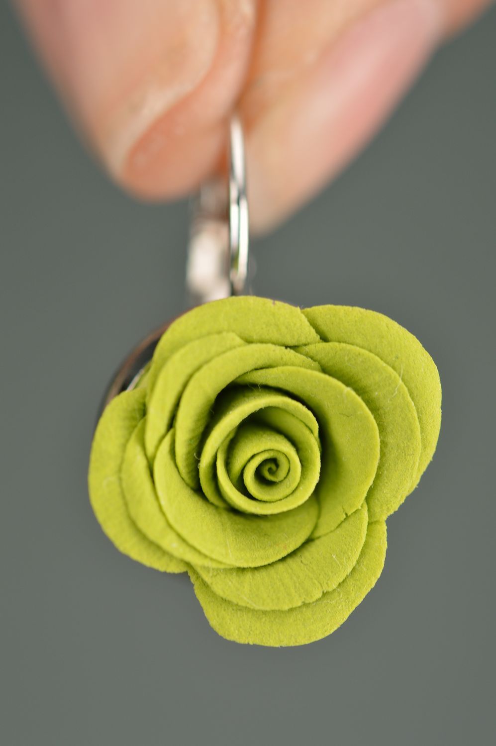 Handmade designer jewelry set polymer clay flower brooch and earrings Lime photo 3