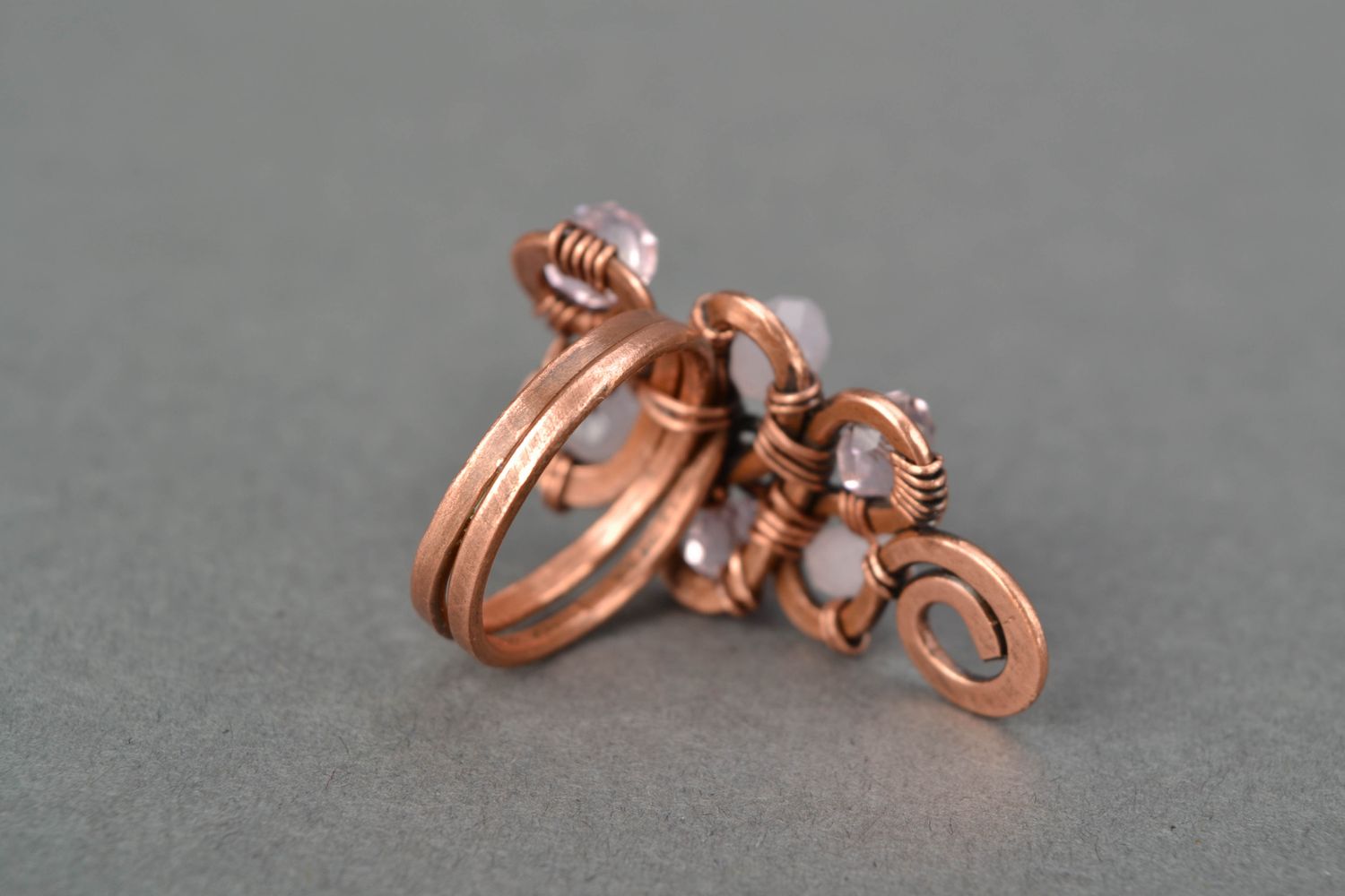 Wire wrap copper ring with crystal beads photo 4