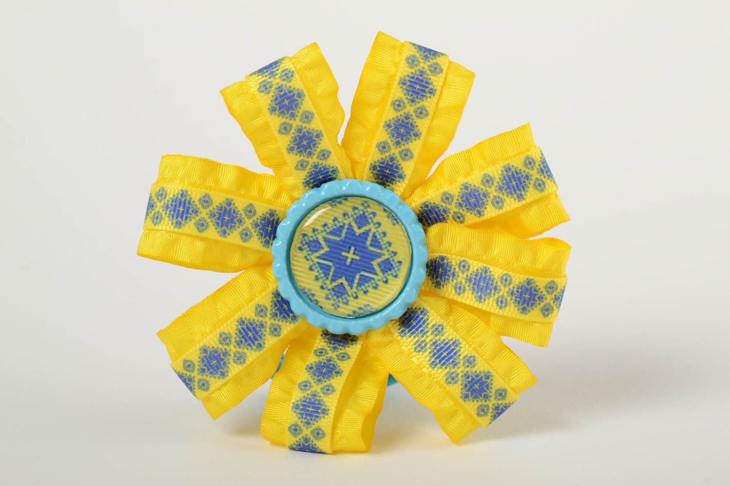 Yellow scrunchy made of rep ribbons for girls handmade large hair barrette photo 2