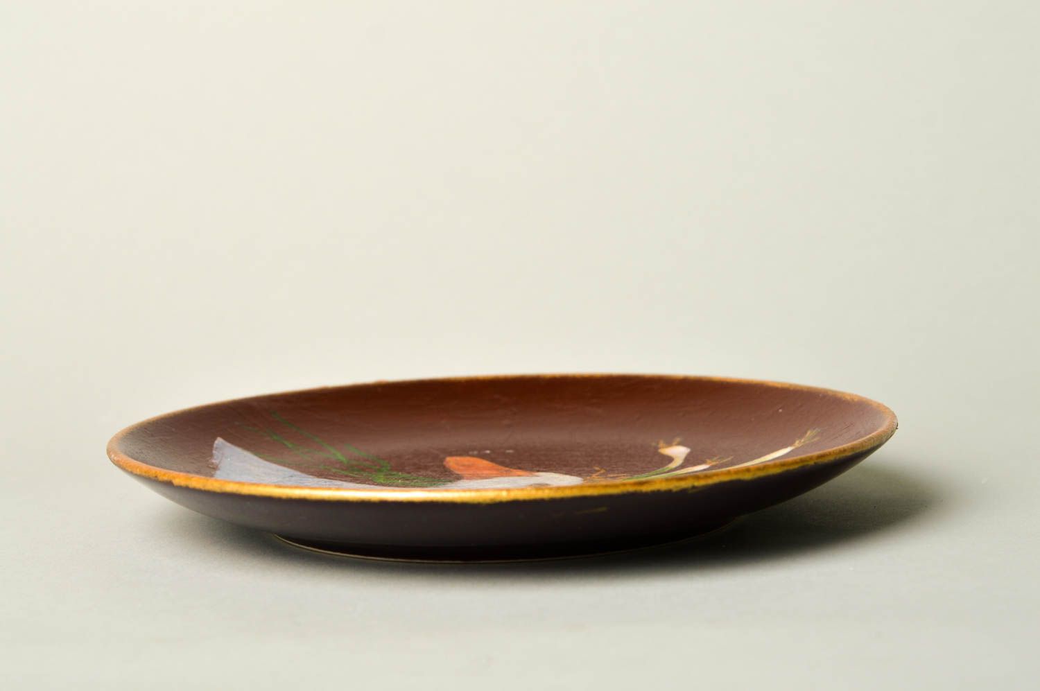 Керамическая тарелка посуда ручной работы для декора глиняная посуда гусь и лук фото 2