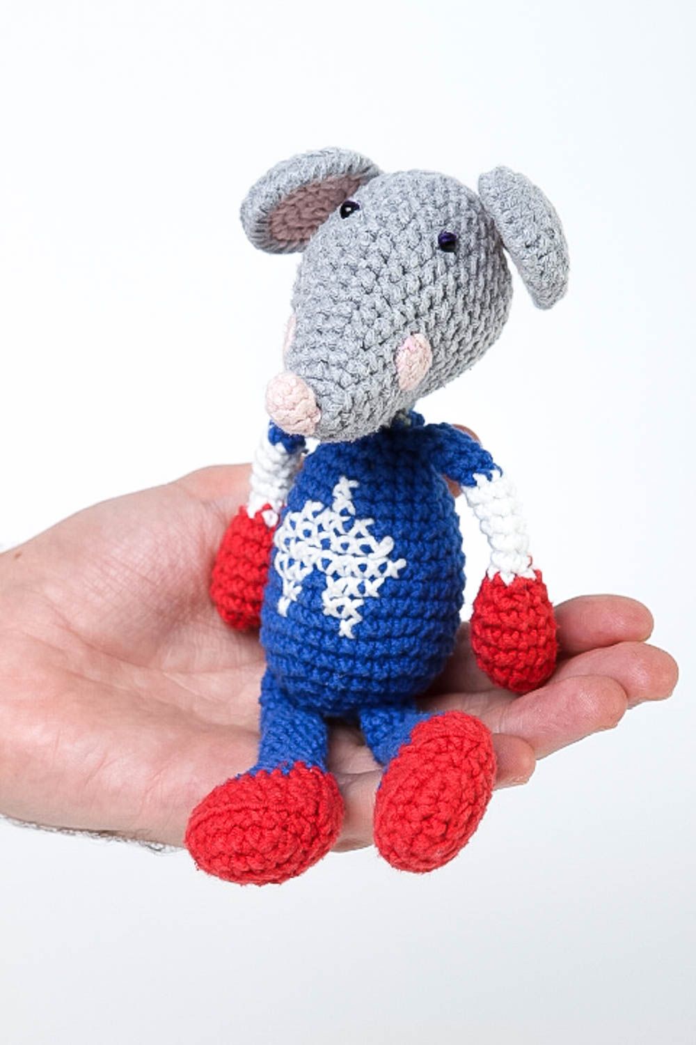 Jouet tricoté Peluche faite main au crochet souris grise Cadeau enfant photo 5