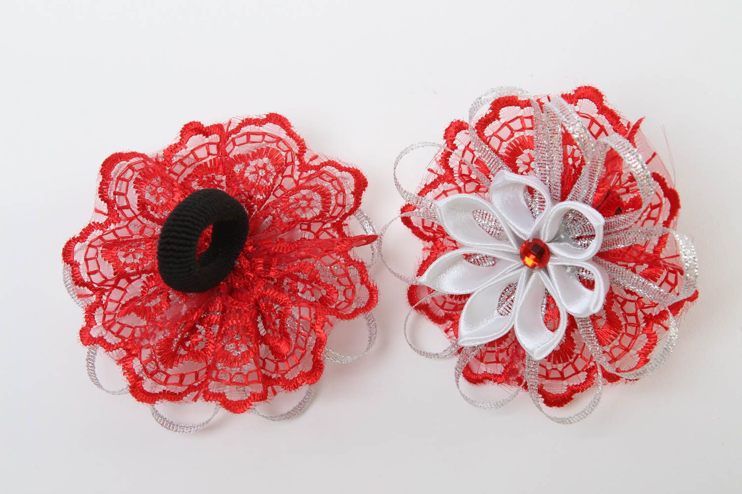 Schmuck handgemacht rote Blumen Haargummis Accessoires für Mädchen 2 Stück foto 3