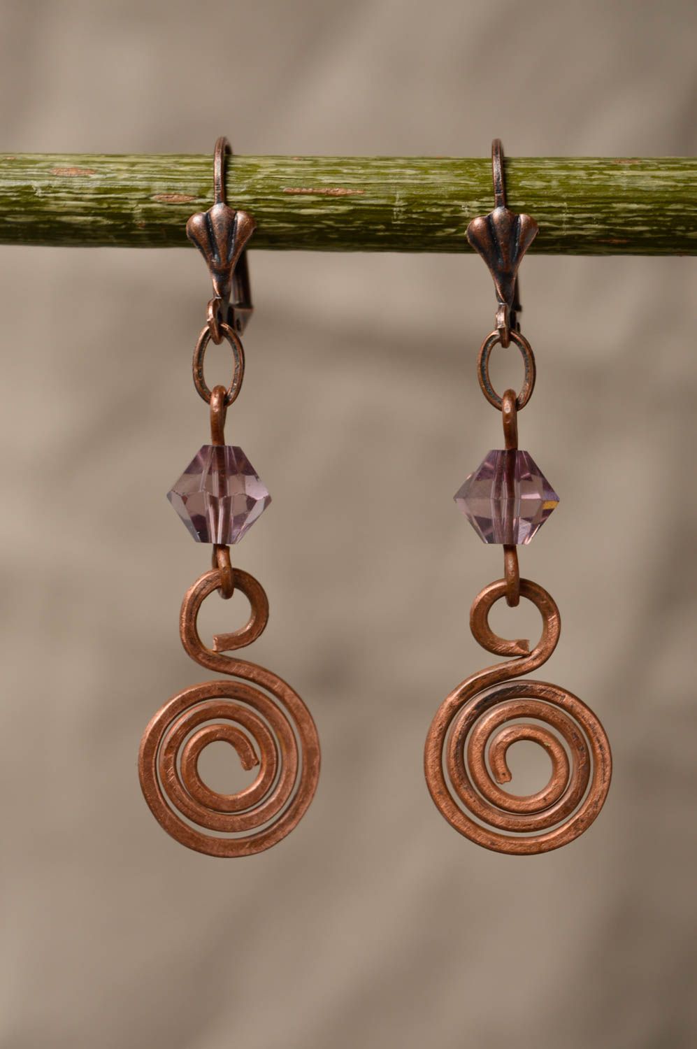 Copper earrings made using wire wrap technqiue photo 3