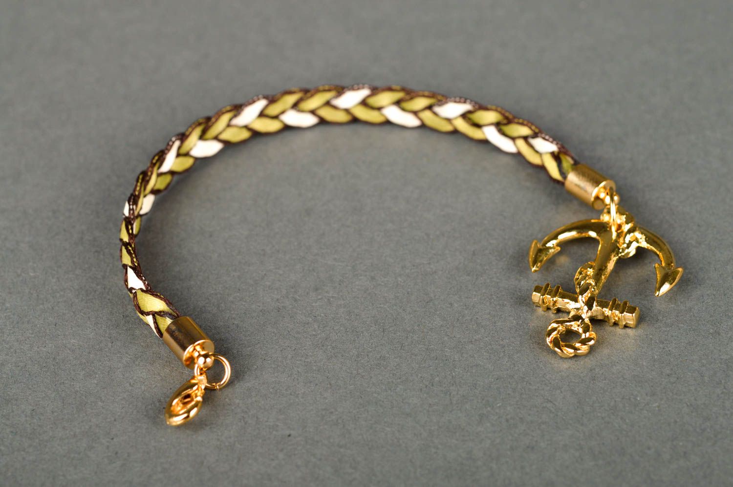 Handmade gold colored women bracelet with anchor thin bracelet made with ribbons photo 5