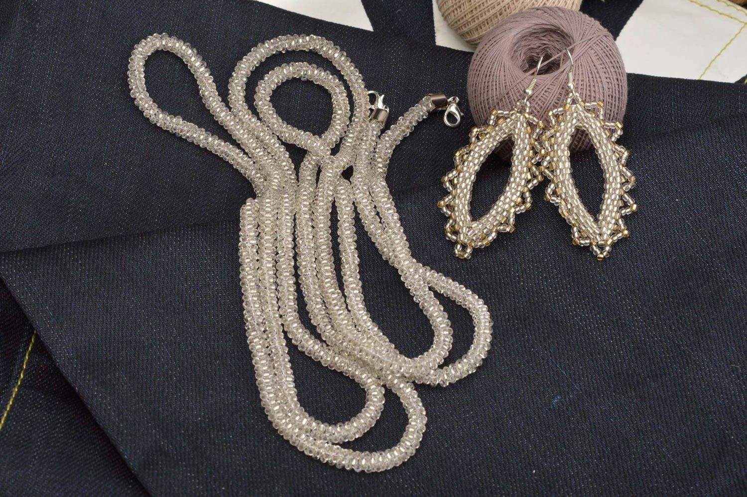 Handmade jewelry set beaded necklace lariat necklace beaded earrings gift ideas photo 1