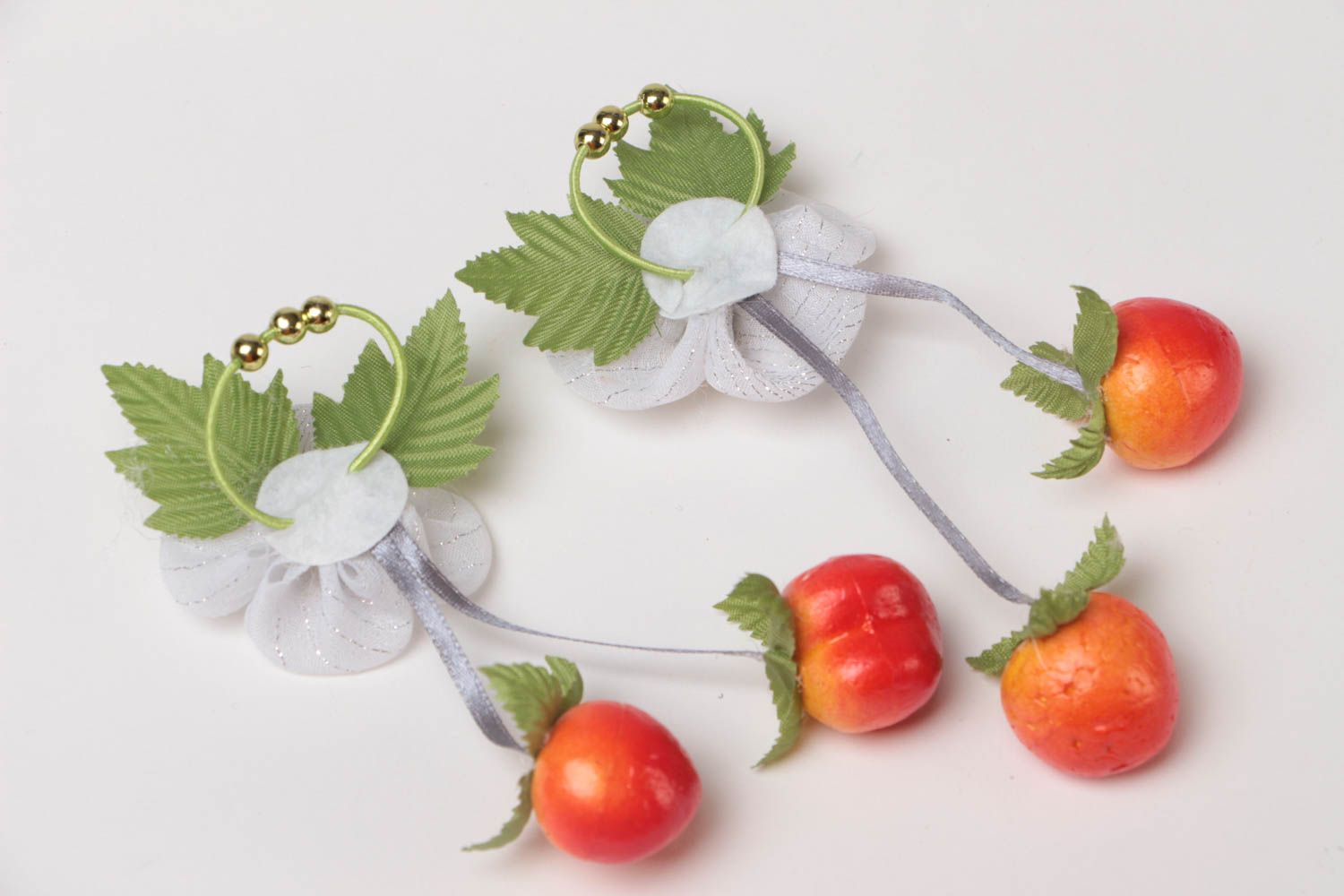 Beautiful handmade children's fabric hair ties set 2 pieces Flowers and Berries photo 4