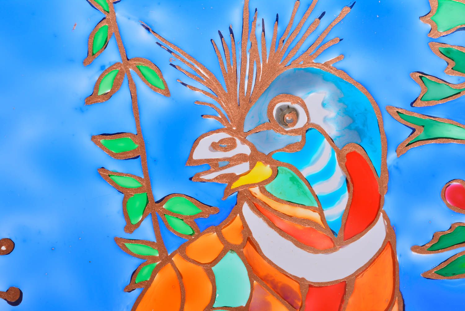 Bemalter farbiger greller handgeschaffener Deko Wandteller aus Glas Exotik schön foto 2
