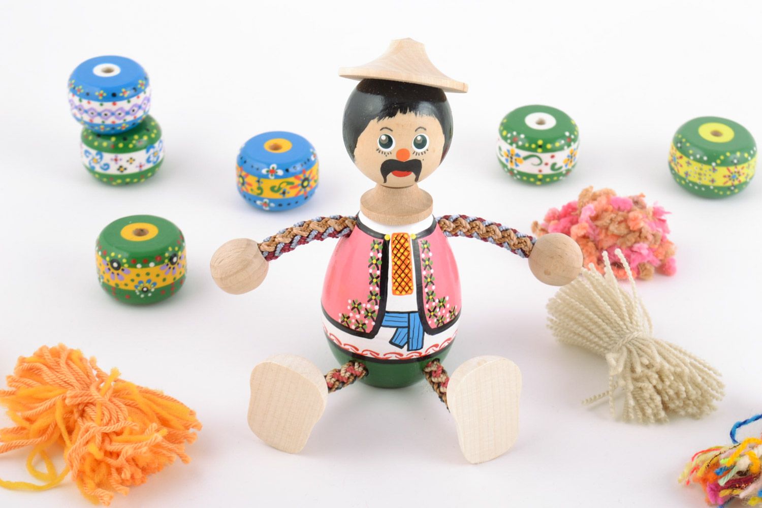 Little handmade unusual decorative wooden eco-friendly toy Boy doll for children photo 1
