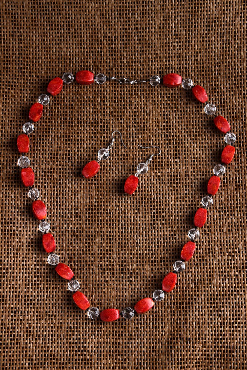 Juego de bisutería artesanal collar y pendientes de coral rojo regalo para mujer foto 1