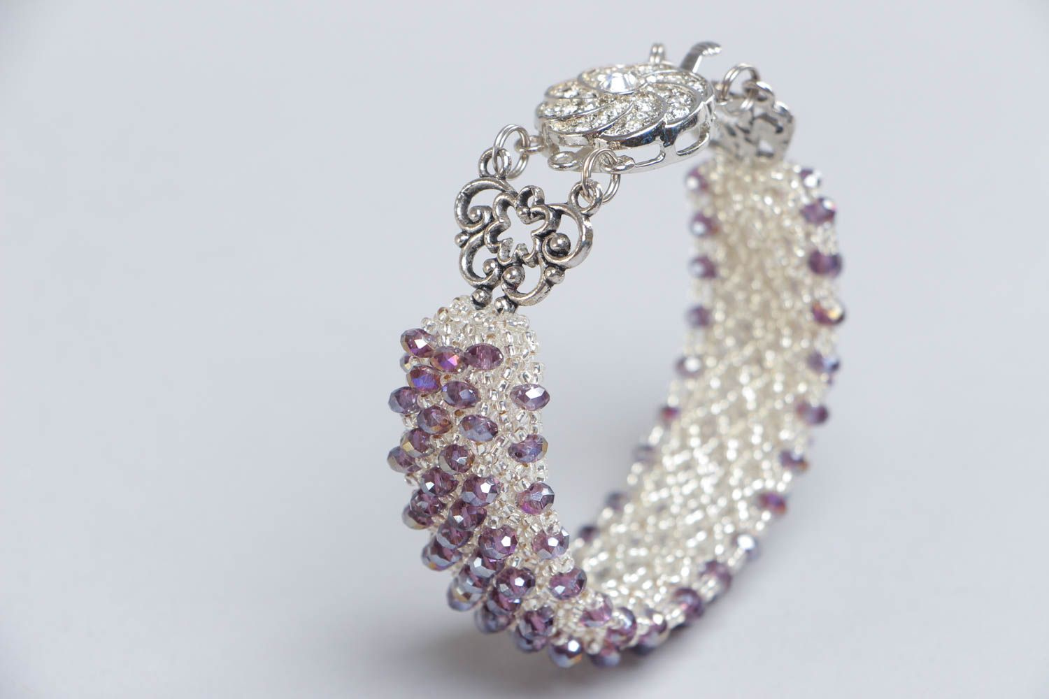 Tender handmade glamour beaded wrist bracelet with crystal glass for women photo 4