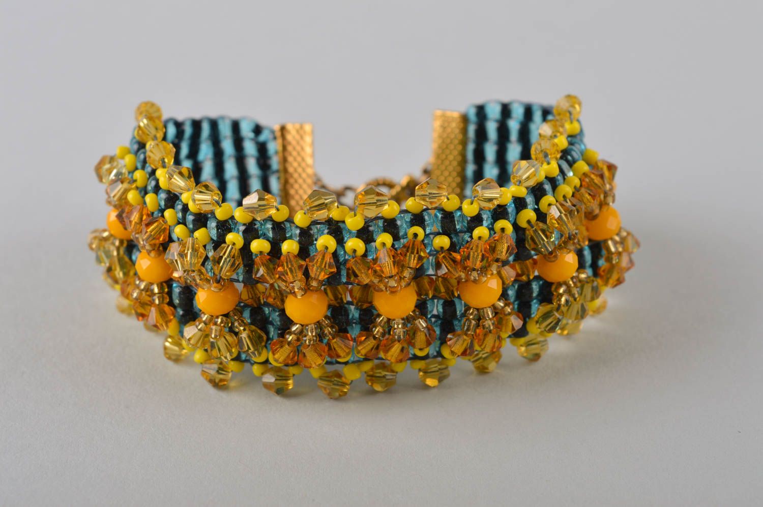 Bright handmade orange and gold beads wrist all-size bracelet for girls photo 2