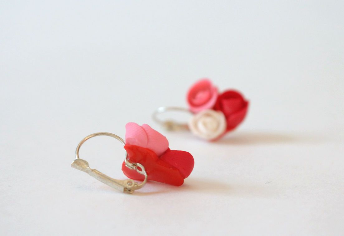Earrings made ​​of polymer clay Roses photo 3
