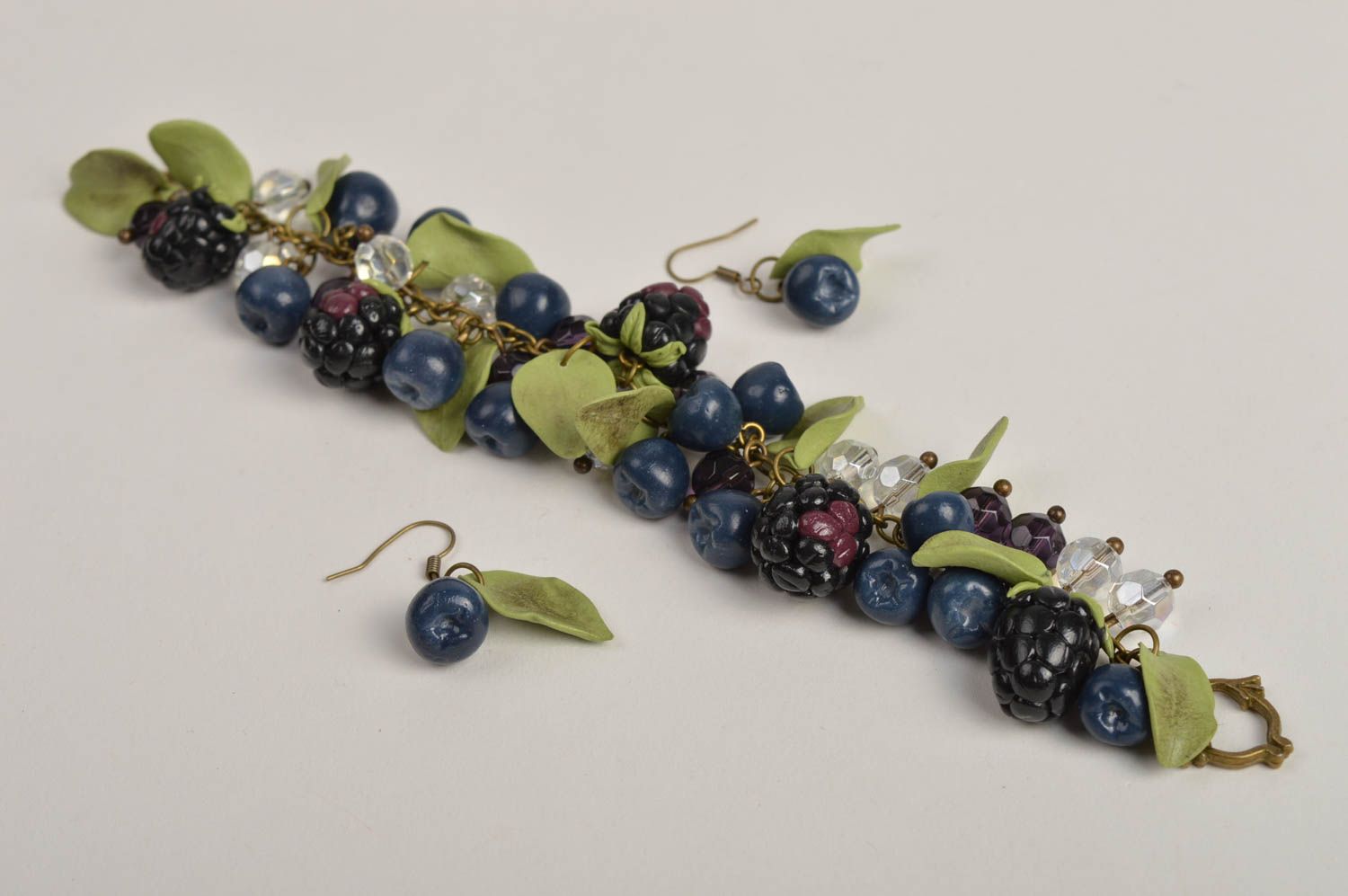 Wrist bracelet fashion earrings polymer clay jewelry forest berry women jewelry photo 5