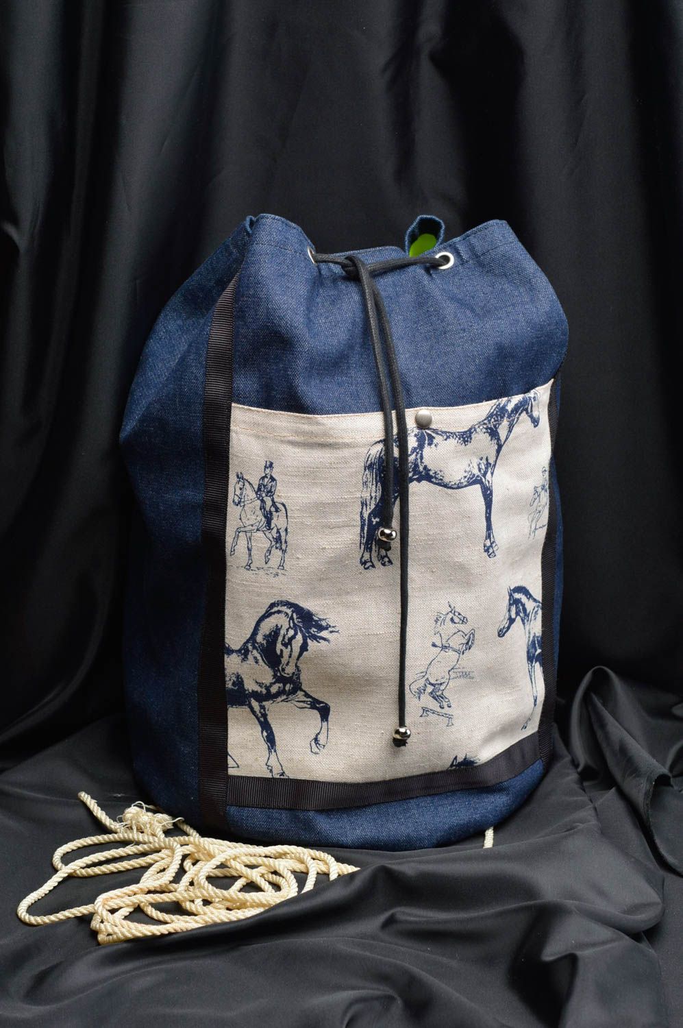 Sac à dos fait main Sac tendance en lin coton et synthétique Cadeau original photo 1