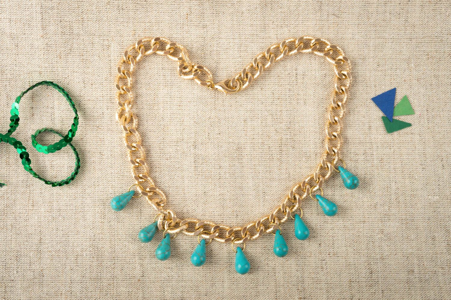 Unusual handmade necklace stylish designer accessory turquoise jewelry  photo 1