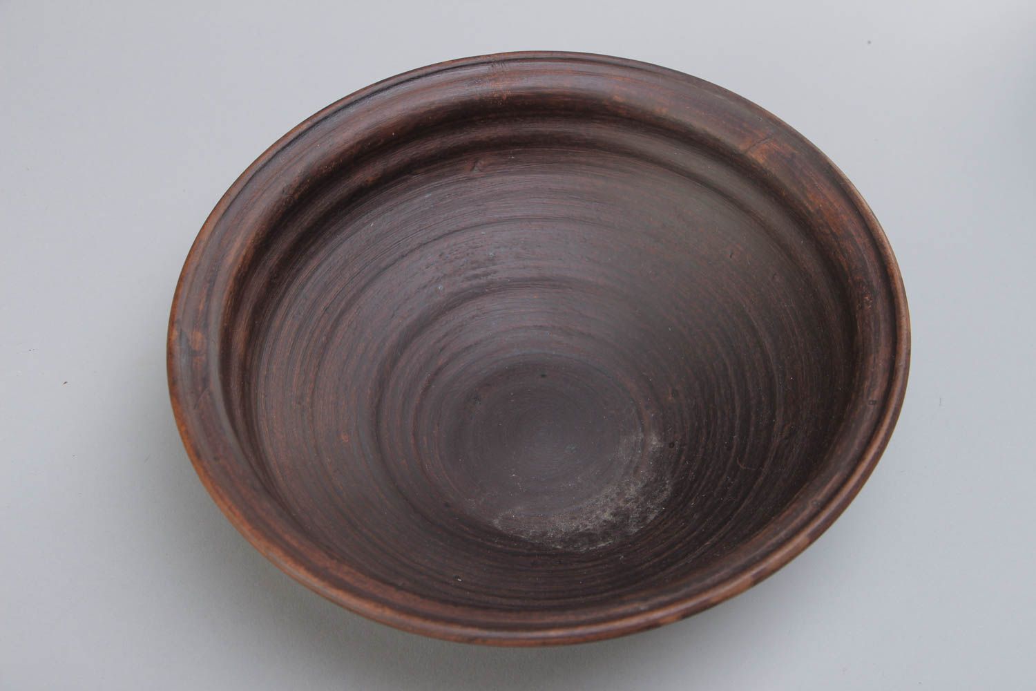 Decorative dark brown ceramic bowl molded of red clay kilned with milk 800 ml photo 3