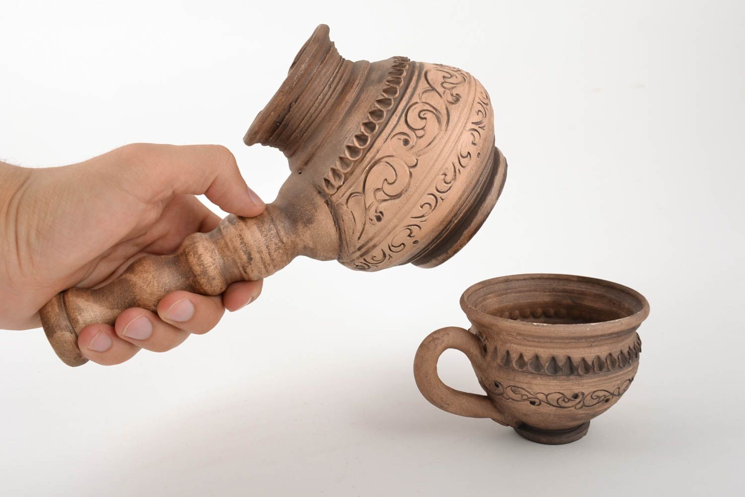 Керамический набор для заваривания кофе ручной работы чашка и турка 150 и 500 мл фото 5
