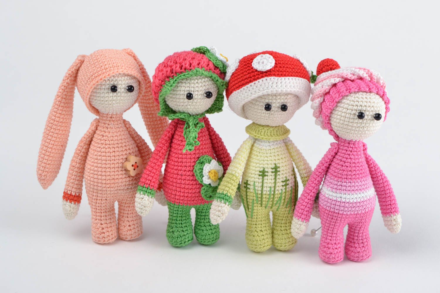 Beautiful bright cute uniquely designed handmade crochet cotton 4 toys package photo 1