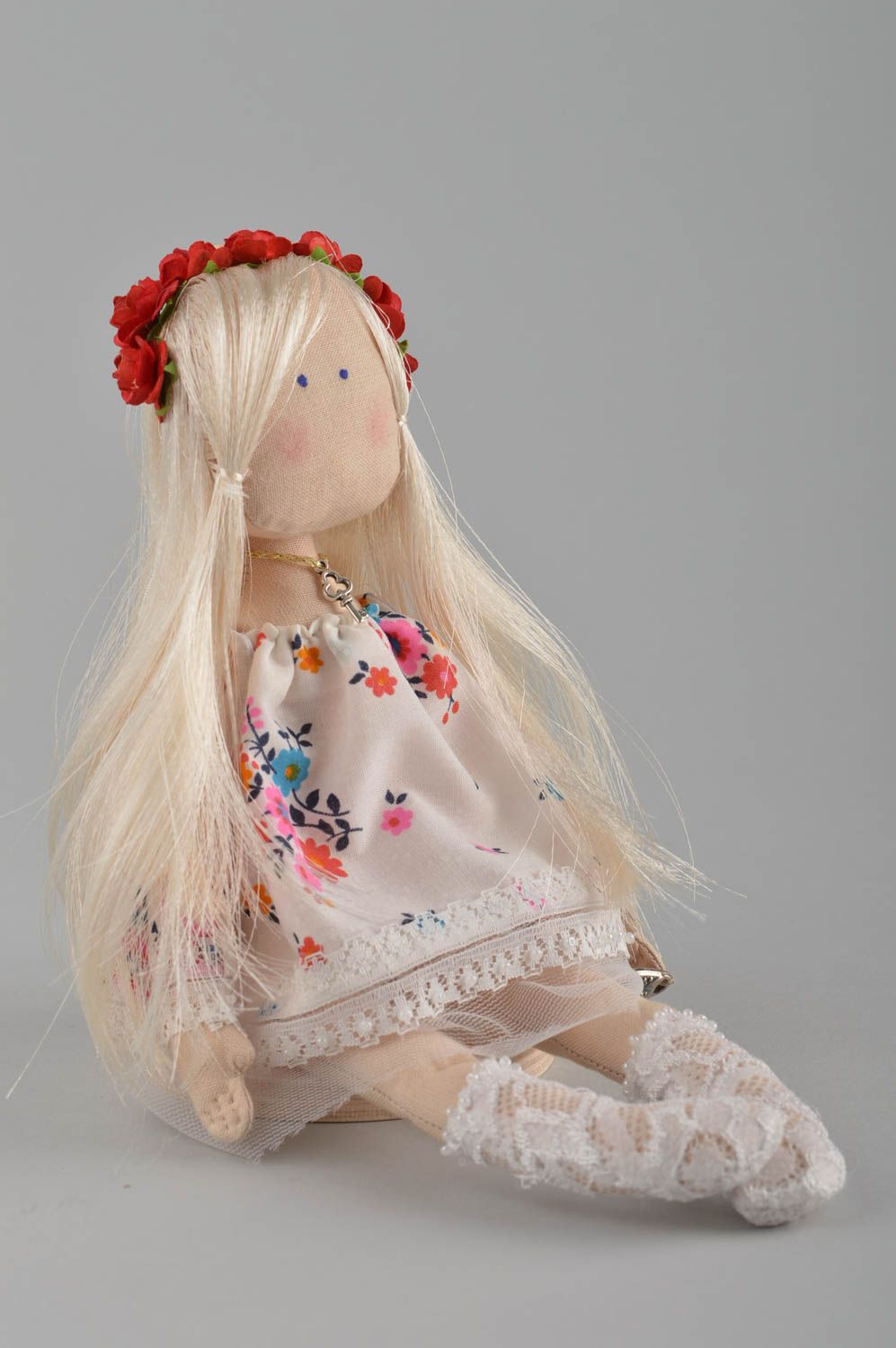 Игрушка ручной работы текстильная кукла декор для дома цветочная красивая фото 3