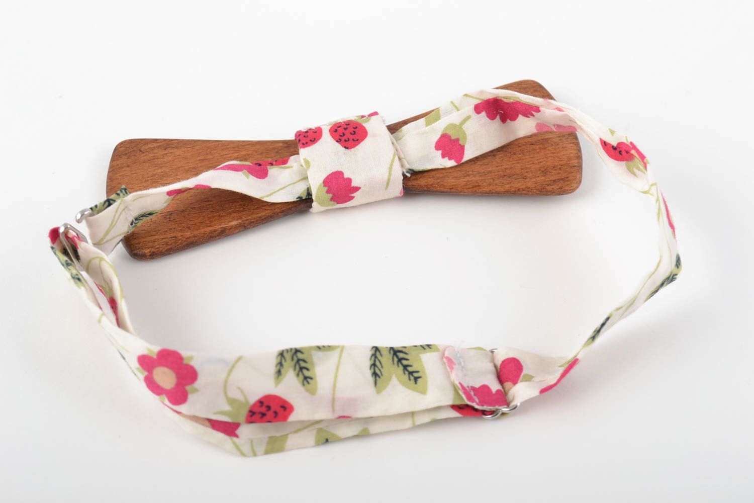 Деревянный галстук бабочка ручной работы из коттона оригинальная с цветочком фото 3