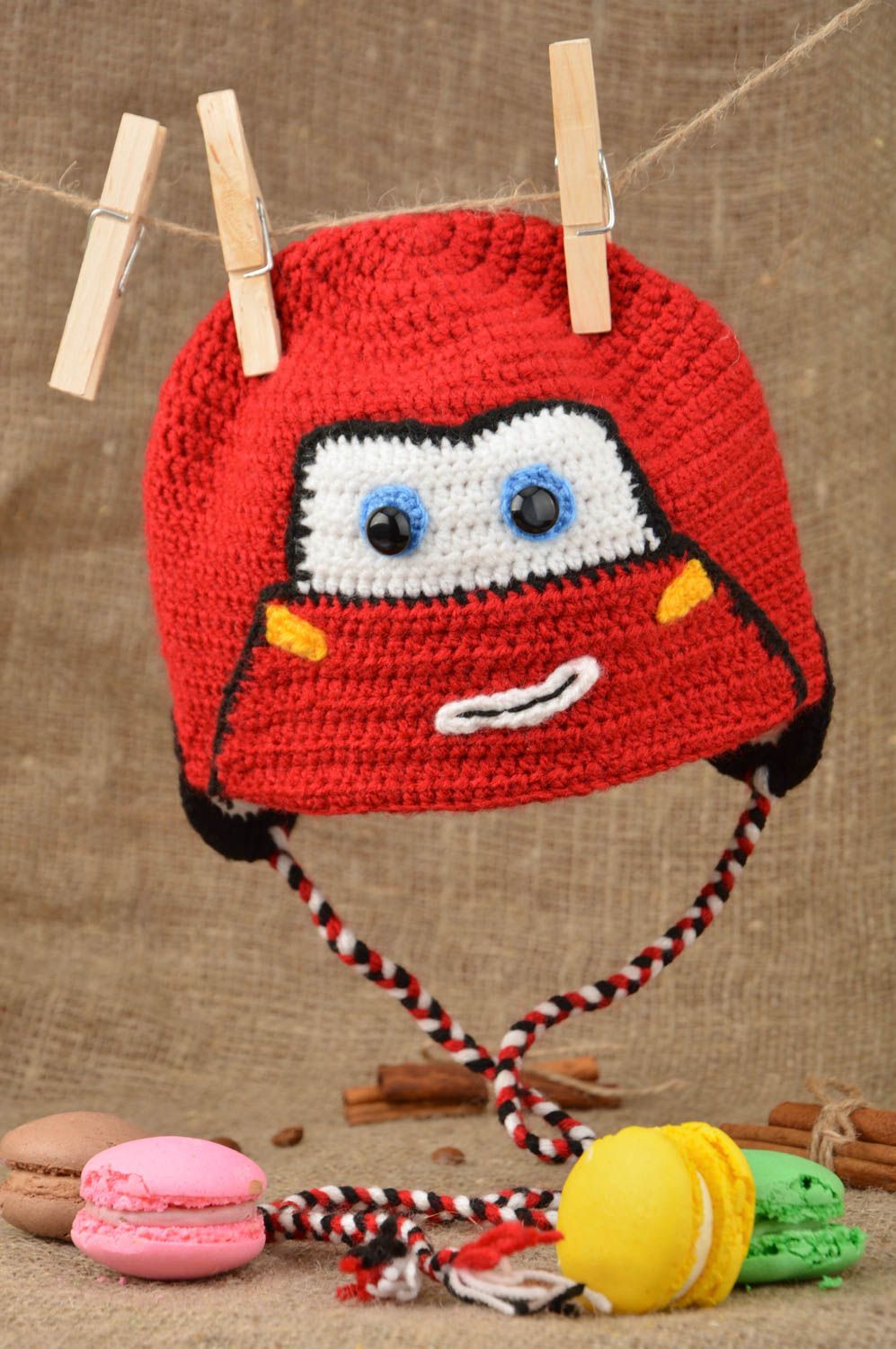 Warm unusual cap handmade accessory for kids crocheted woolen cap for boys photo 1
