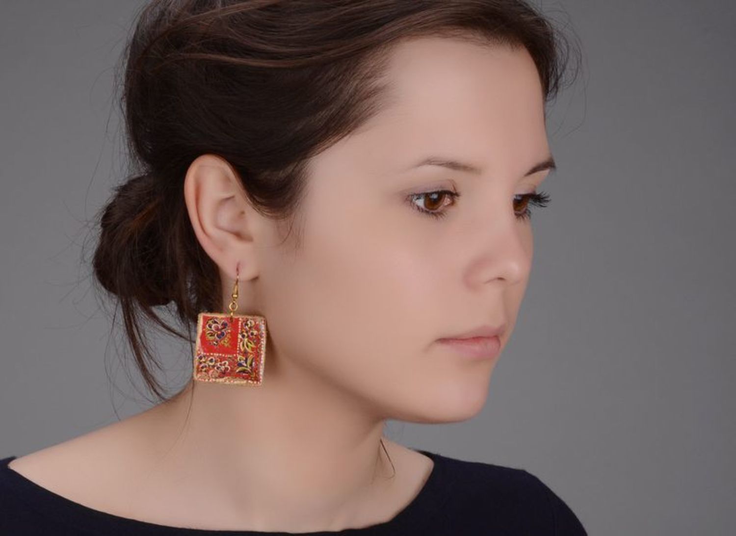 Ceramic earrings Ukrainian shawl photo 4