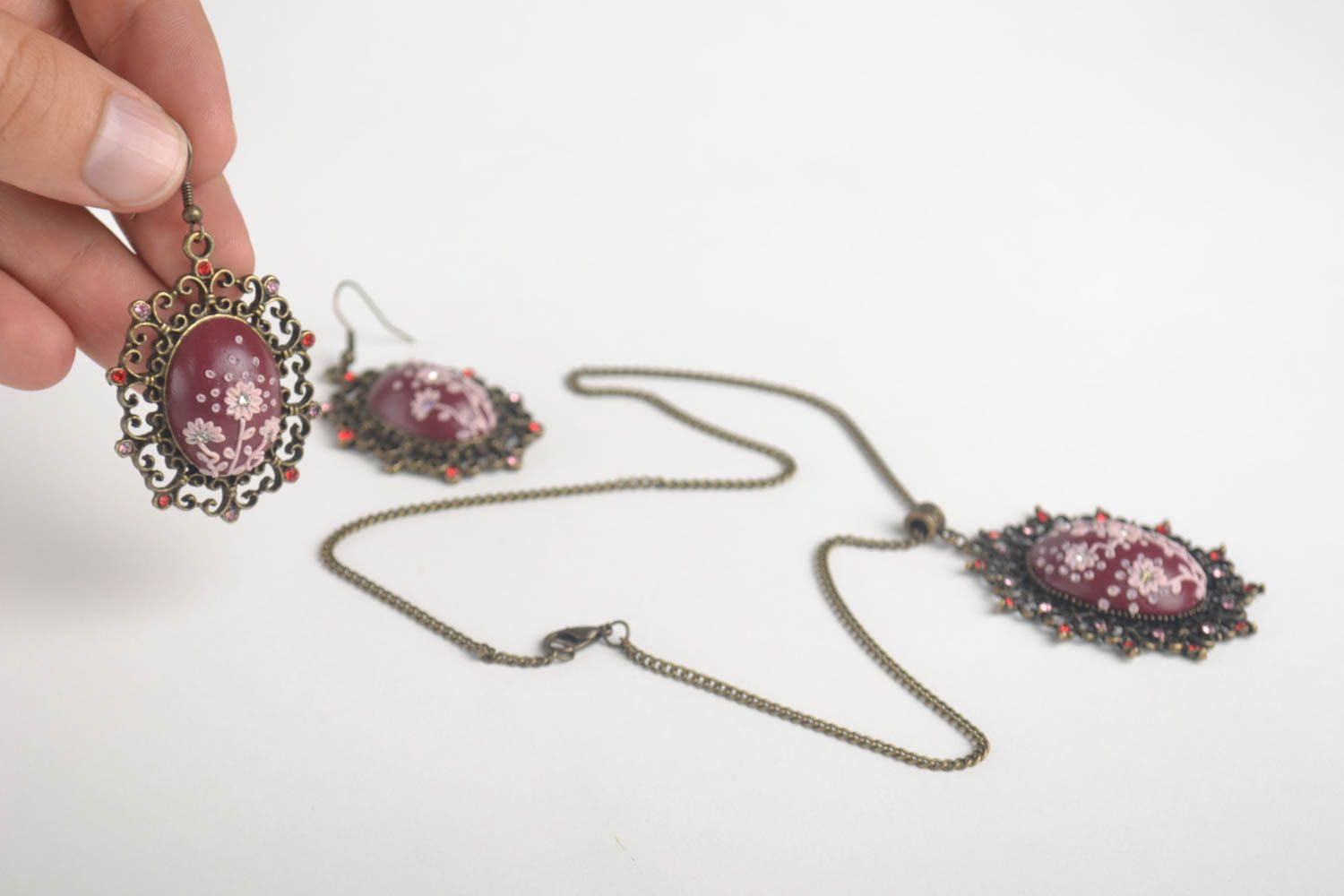 Handmade pendant handmade earrings polymer clay jewelry unusual gift for girl photo 5