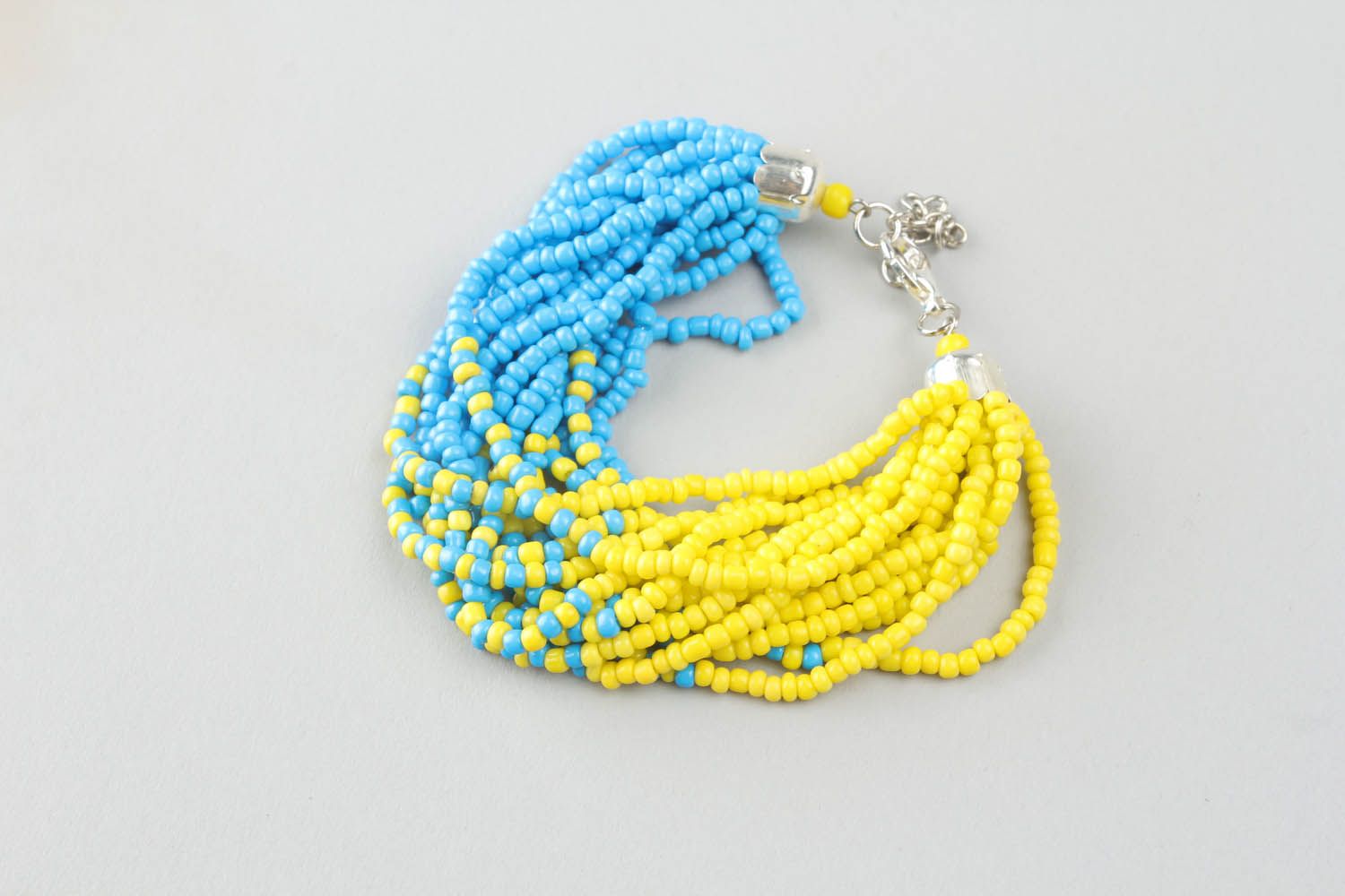 Bracelet en perles de rocaille Bleu et jaune fait main photo 3