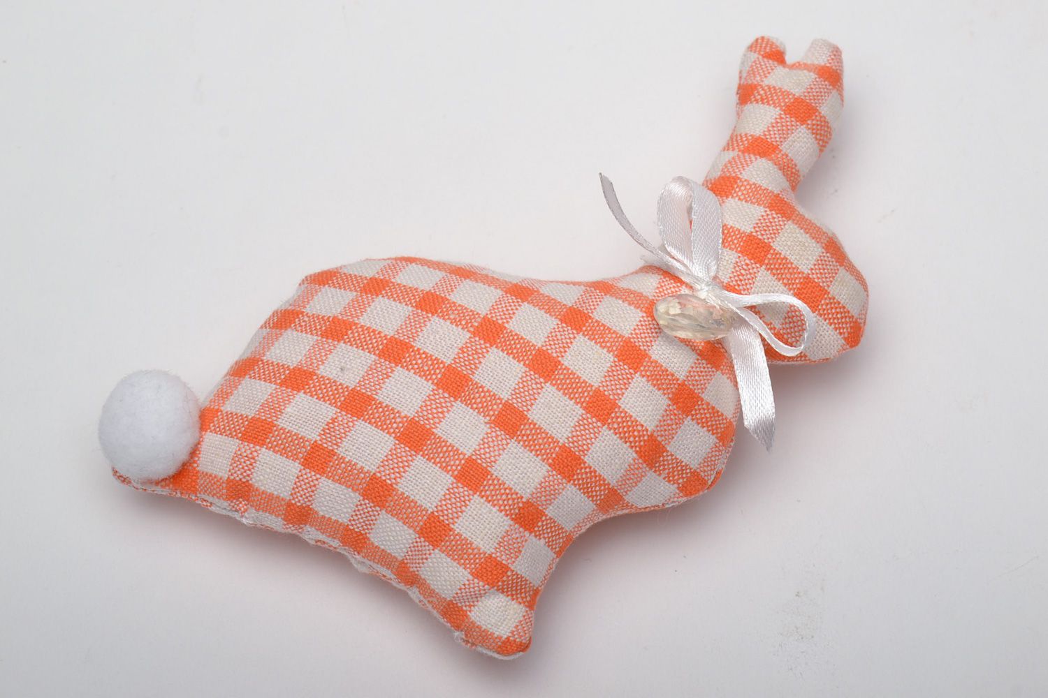 Petite peluche décorative en coton en forme de lapin à carreaux fait main  photo 2