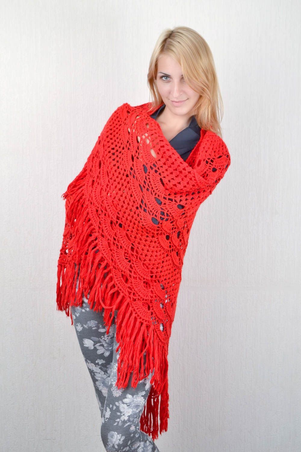 Schal Tuch handgemacht roter Schal aus Angora Damen Schal gehäkelt charmant groß foto 2