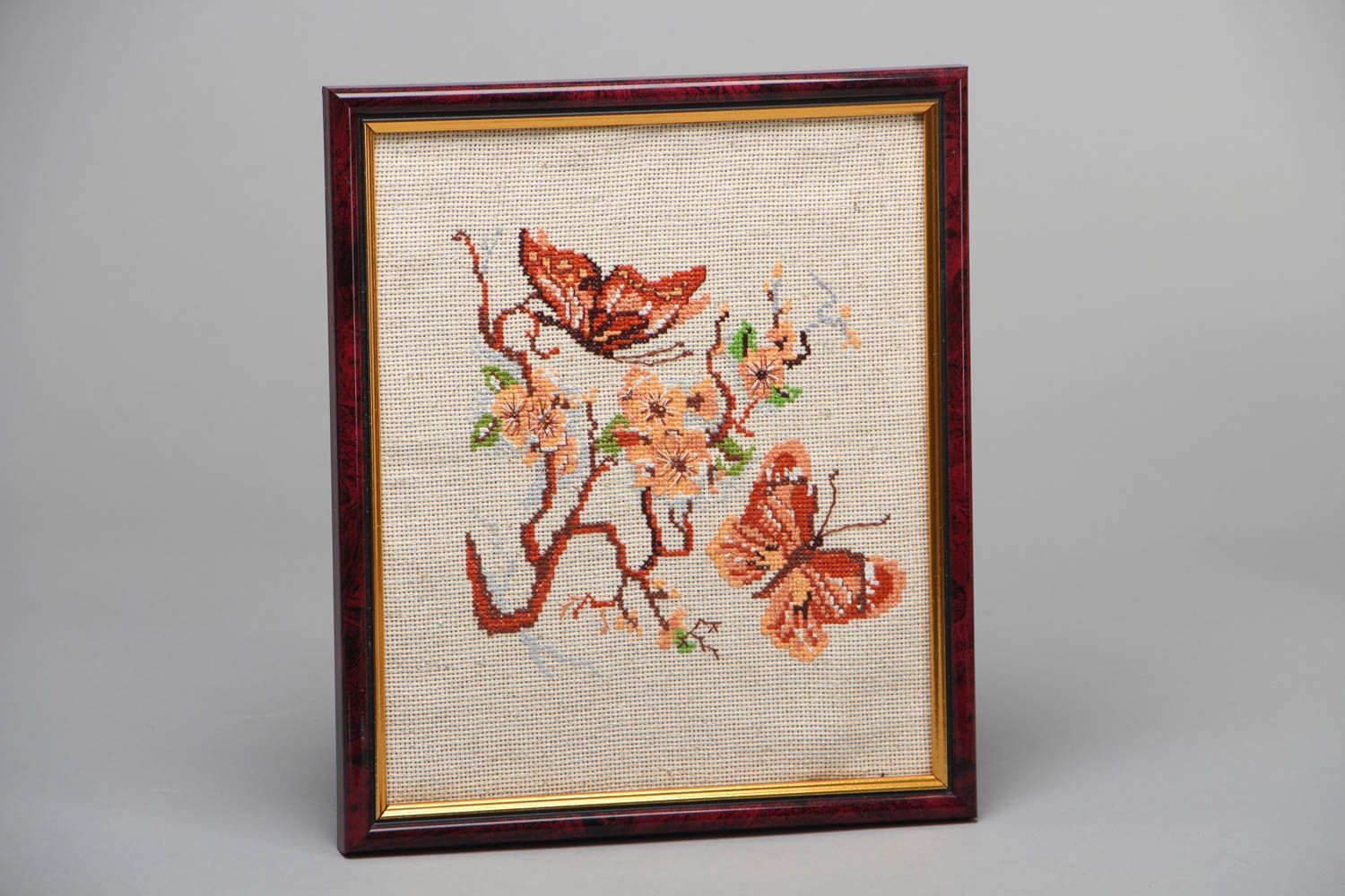 Cross stitched picture Terracotta Butterflies photo 1