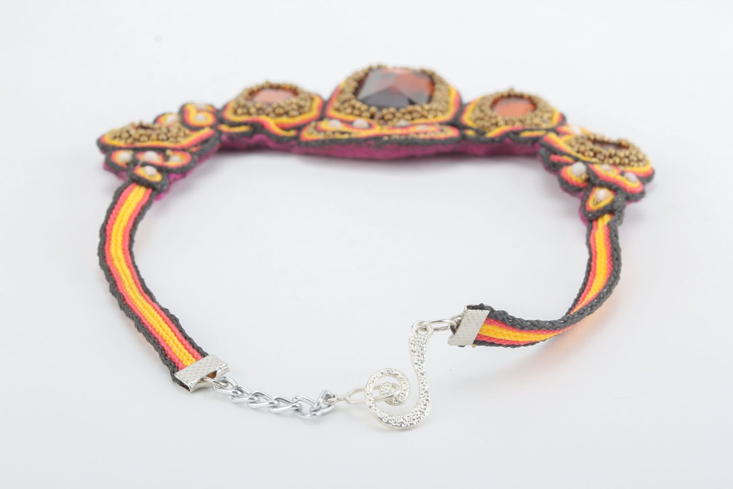 Soutache necklace with cat's eye stone photo 1