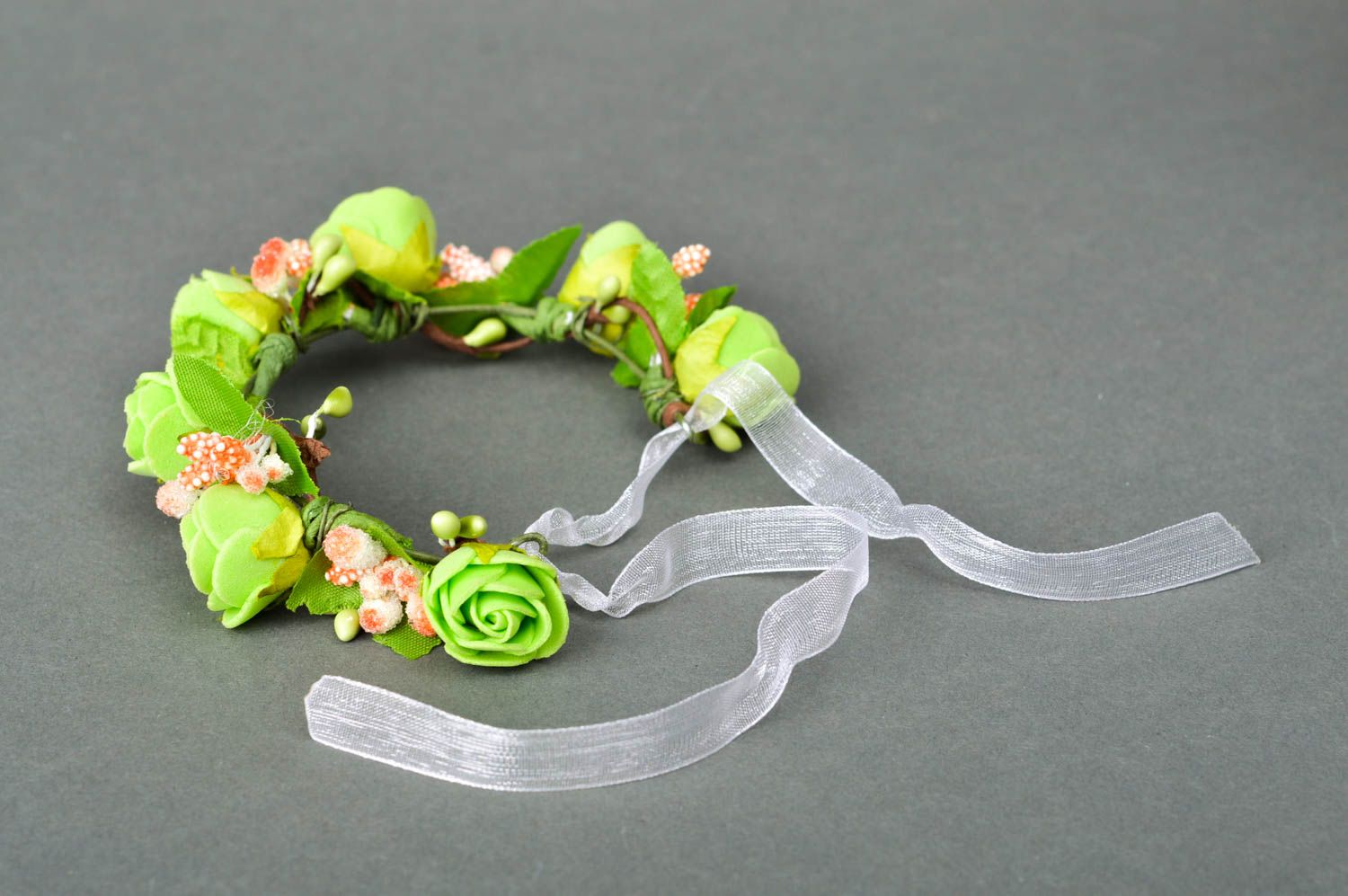 Bracelet floral en foamiran Bijou fait main vert élégant Cadeau pour femme photo 2