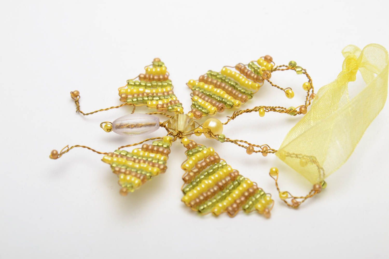 Decorative beaded butterfly of gold color photo 4