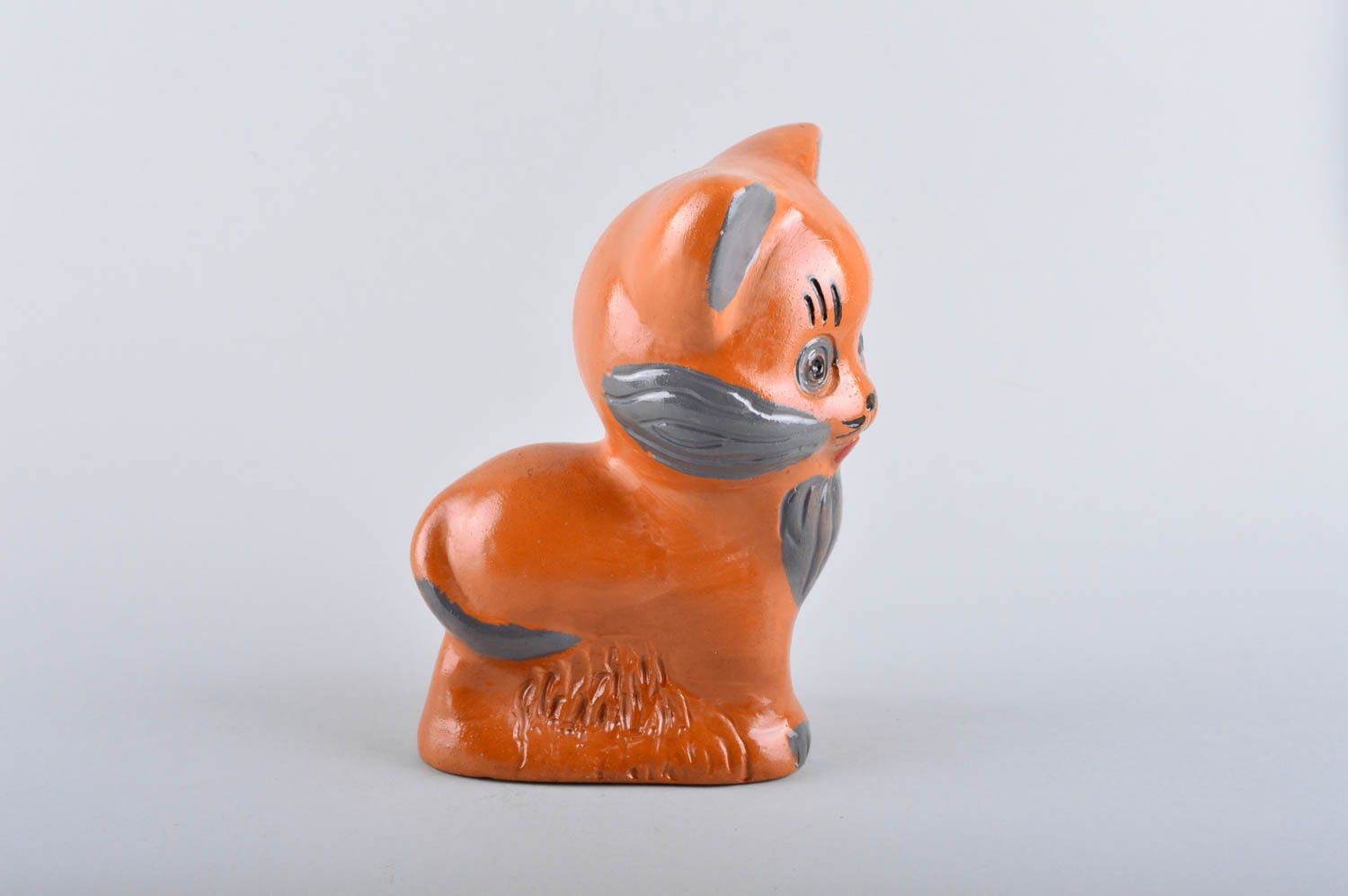 Handmade Keramik Spardose Haus Deko Geschenk für Kinder originell Katze orange foto 3
