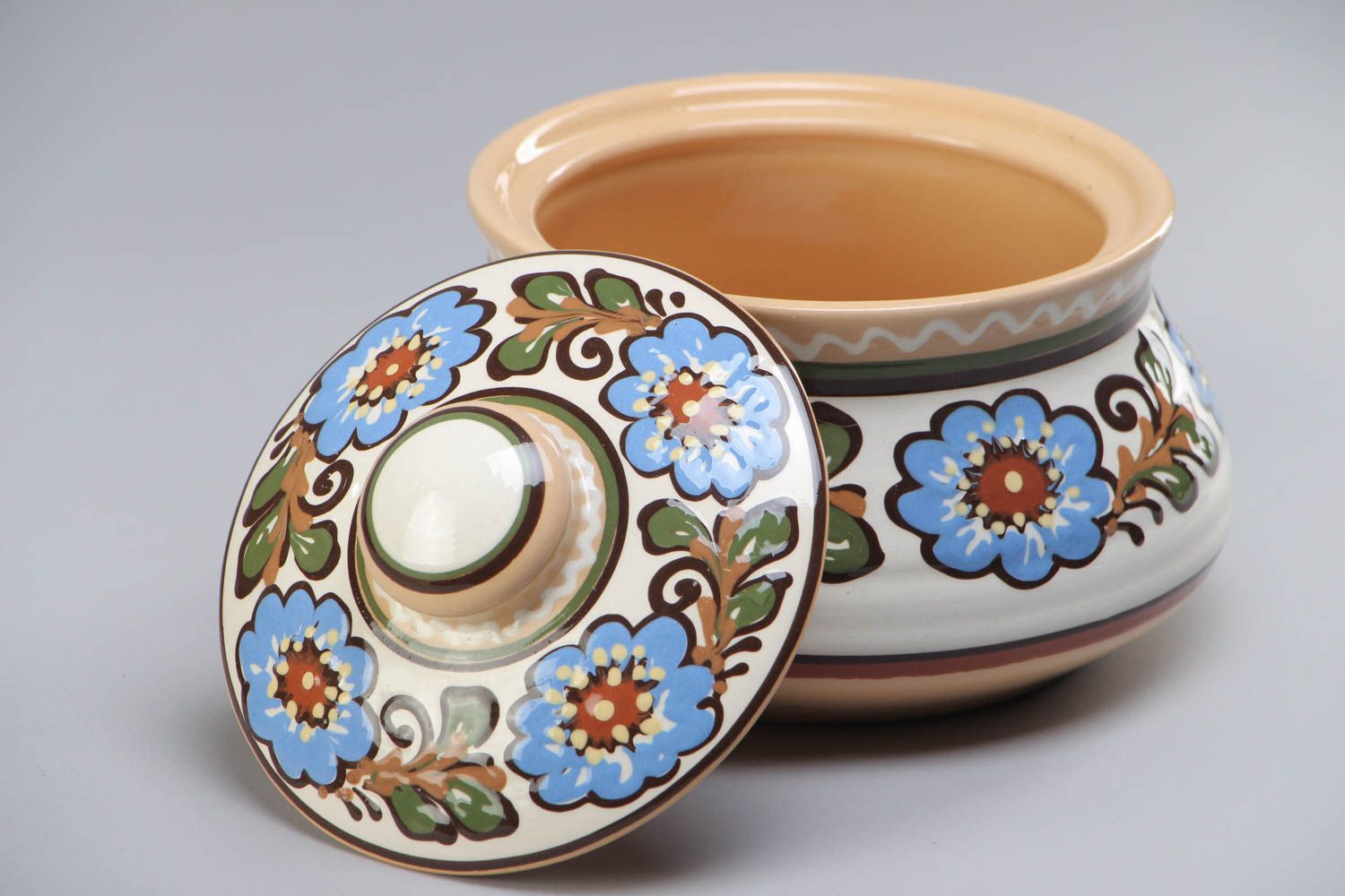 Olla de barro con tapa para guisos de cerámica artesanal original pintada 2 l foto 2