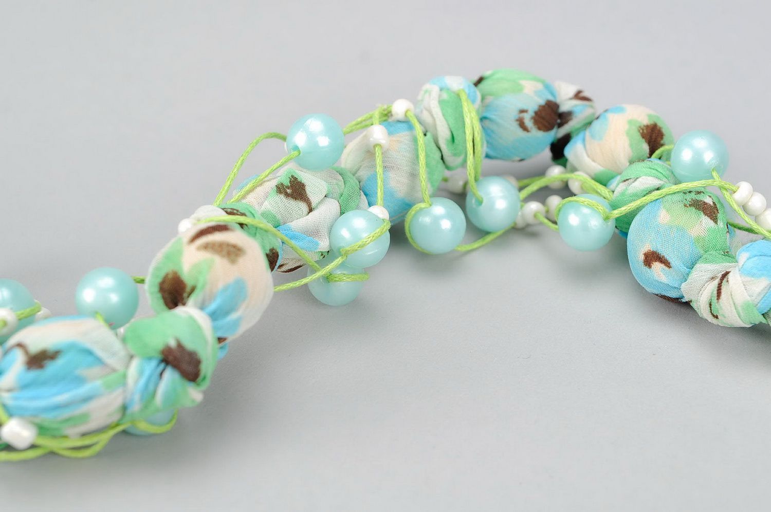 Beads made of wood and silk Turquoise mood photo 4
